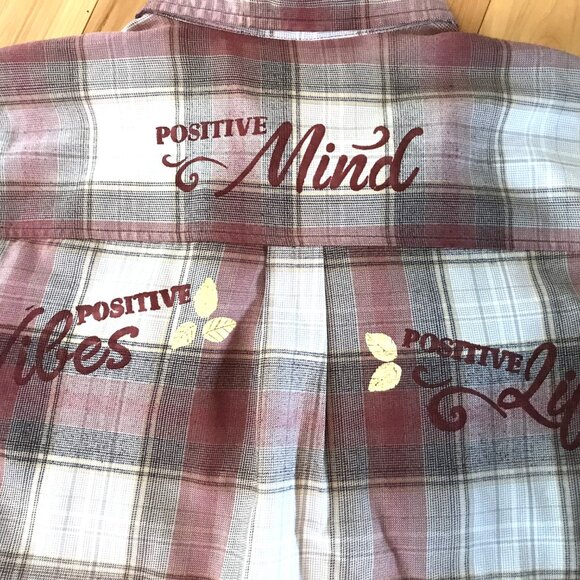 Reworked Bleached Heavy Flannel Shirt: Positive Vibes Plus Size Upcycled Top - Picture 9 of 9